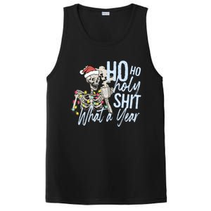 Ho Ho Holy Shit What A Year Gift Funny Christmas Skeleton Gift PosiCharge Competitor Tank