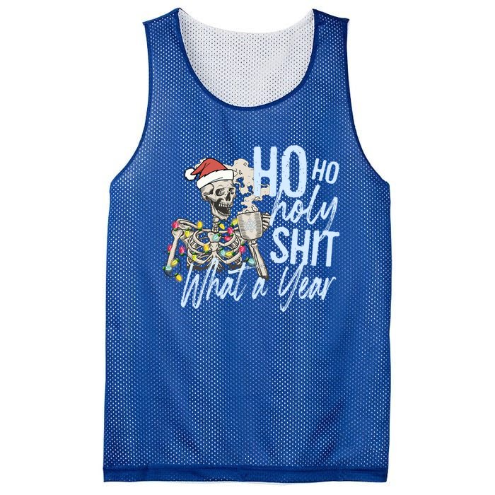 Ho Ho Holy Shit What A Year Gift Funny Christmas Skeleton Gift Mesh Reversible Basketball Jersey Tank