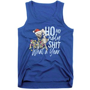 Ho Ho Holy Shit What A Year Gift Funny Christmas Skeleton Gift Tank Top