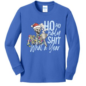 Ho Ho Holy Shit What A Year Gift Funny Christmas Skeleton Gift Kids Long Sleeve Shirt