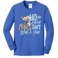 Ho Ho Holy Shit What A Year Gift Funny Christmas Skeleton Gift Kids Long Sleeve Shirt