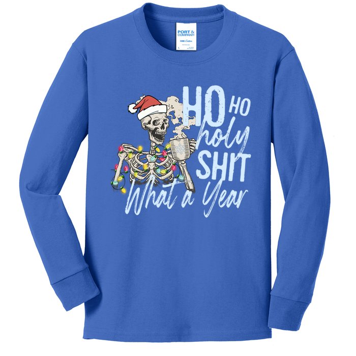 Ho Ho Holy Shit What A Year Gift Funny Christmas Skeleton Gift Kids Long Sleeve Shirt