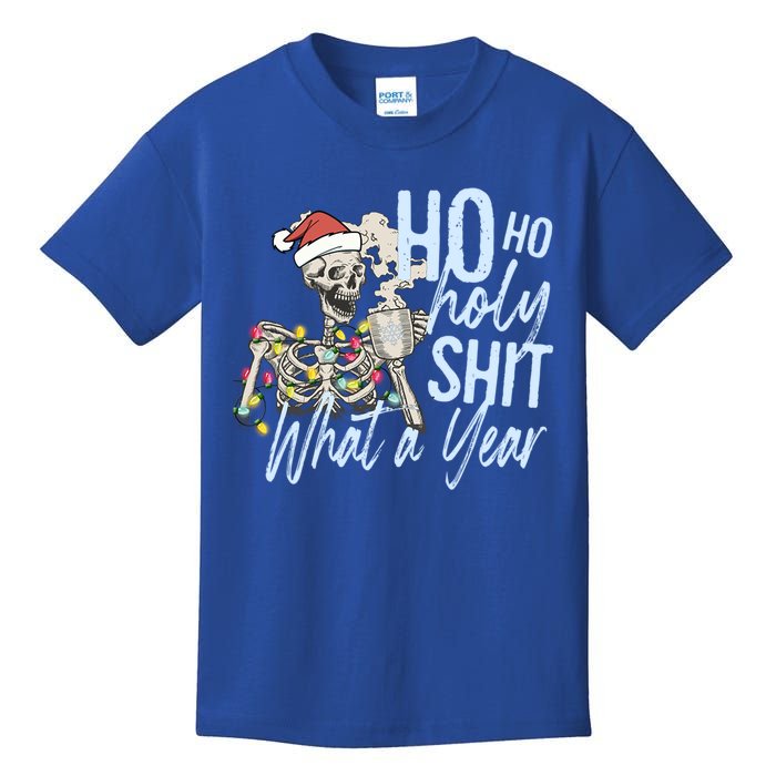 Ho Ho Holy Shit What A Year Gift Funny Christmas Skeleton Gift Kids T-Shirt