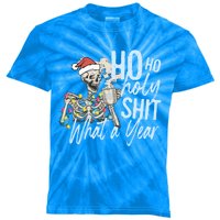 Ho Ho Holy Shit What A Year Gift Funny Christmas Skeleton Gift Kids Tie-Dye T-Shirt