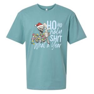 Ho Ho Holy Shit What A Year Gift Funny Christmas Skeleton Gift Sueded Cloud Jersey T-Shirt