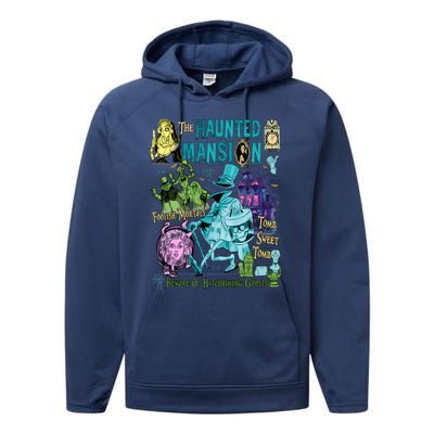 Hitchhiking House Haunted Ghosts Halloween Bewware Of Hitchhiking Ghosts Performance Fleece Hoodie