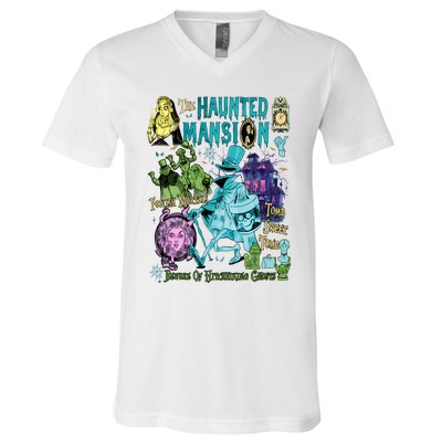 Hitchhiking House Haunted Ghosts Halloween Bewware Of Hitchhiking Ghosts V-Neck T-Shirt