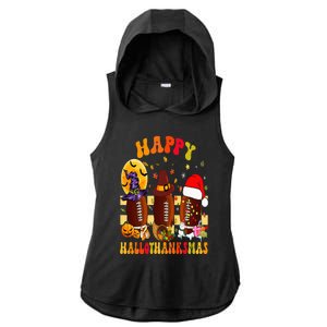 Happy HalloThanksmas Halloween Fall Thanksgiving Football Ladies PosiCharge Tri-Blend Wicking Draft Hoodie Tank