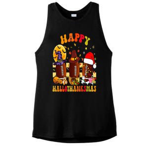 Happy HalloThanksmas Halloween Fall Thanksgiving Football Ladies PosiCharge Tri-Blend Wicking Tank