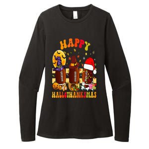 Happy HalloThanksmas Halloween Fall Thanksgiving Football Womens CVC Long Sleeve Shirt