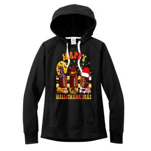 Happy HalloThanksmas Halloween Fall Thanksgiving Football Women's Fleece Hoodie