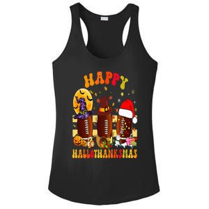 Happy HalloThanksmas Halloween Fall Thanksgiving Football Ladies PosiCharge Competitor Racerback Tank