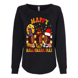 Happy HalloThanksmas Halloween Fall Thanksgiving Football Womens California Wash Sweatshirt