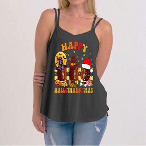 Happy HalloThanksmas Halloween Fall Thanksgiving Football Women's Strappy Tank