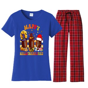 Happy HalloThanksmas Halloween Fall Thanksgiving Football Women's Flannel Pajama Set