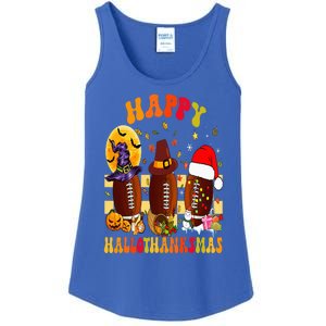 Happy HalloThanksmas Halloween Fall Thanksgiving Football Ladies Essential Tank