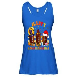 Happy HalloThanksmas Halloween Fall Thanksgiving Football Ladies Essential Flowy Tank