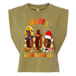 Happy HalloThanksmas Halloween Fall Thanksgiving Football Garment-Dyed Women's Muscle Tee