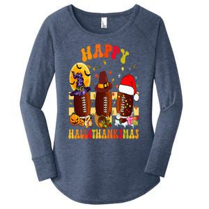 Happy HalloThanksmas Halloween Fall Thanksgiving Football Women's Perfect Tri Tunic Long Sleeve Shirt