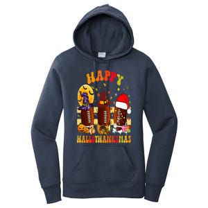 Happy HalloThanksmas Halloween Fall Thanksgiving Football Women's Pullover Hoodie