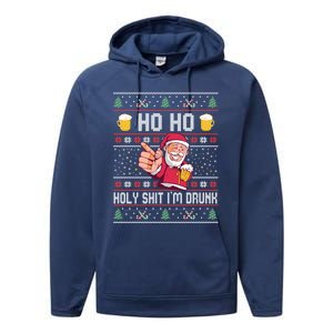 Ho Ho Holy Shit Im Drunk Ugly Christmas Sweater Gift Performance Fleece Hoodie