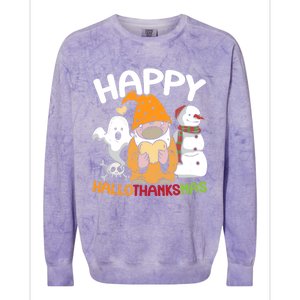 Happy Hallothanksmas Halloween Thanksgiving Christmas Colorblast Crewneck Sweatshirt