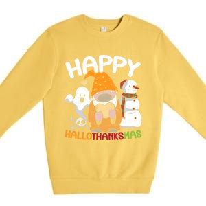 Happy Hallothanksmas Halloween Thanksgiving Christmas Premium Crewneck Sweatshirt