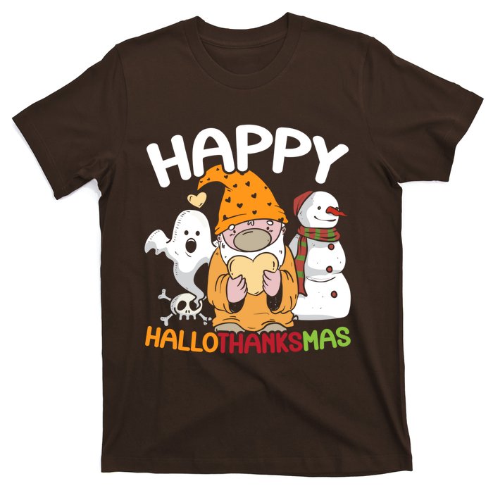 Happy Hallothanksmas Halloween Thanksgiving Christmas T-Shirt