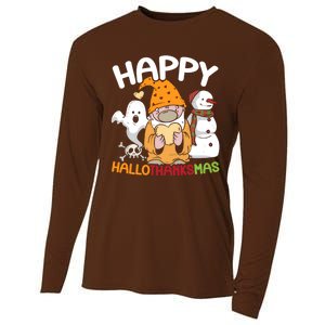 Happy Hallothanksmas Halloween Thanksgiving Christmas Cooling Performance Long Sleeve Crew