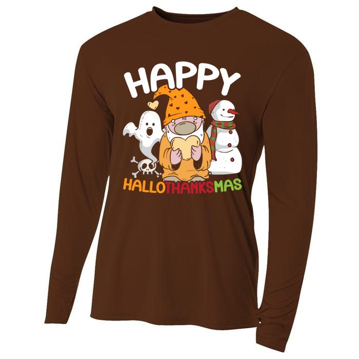 Happy Hallothanksmas Halloween Thanksgiving Christmas Cooling Performance Long Sleeve Crew