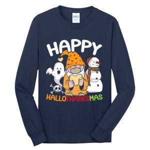 Happy Hallothanksmas Halloween Thanksgiving Christmas Tall Long Sleeve T-Shirt