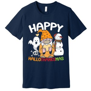 Happy Hallothanksmas Halloween Thanksgiving Christmas Premium T-Shirt