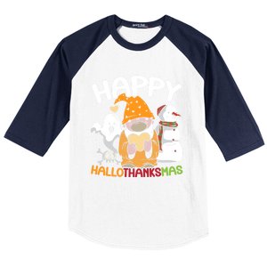 Happy Hallothanksmas Halloween Thanksgiving Christmas Baseball Sleeve Shirt