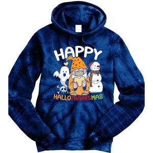 Happy Hallothanksmas Halloween Thanksgiving Christmas Tie Dye Hoodie