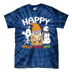 Happy Hallothanksmas Halloween Thanksgiving Christmas Tie-Dye T-Shirt