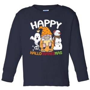 Happy Hallothanksmas Halloween Thanksgiving Christmas Toddler Long Sleeve Shirt