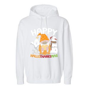 Happy Hallothanksmas Halloween Thanksgiving Christmas Garment-Dyed Fleece Hoodie