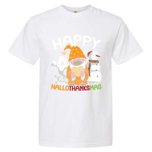 Happy Hallothanksmas Halloween Thanksgiving Christmas Garment-Dyed Heavyweight T-Shirt