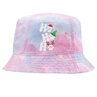 Ho Ho Ho Funny Christmas Dog Lover Dog Paw Print Gift Tie-Dyed Bucket Hat