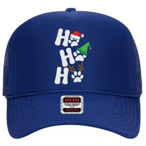 Ho Ho Ho Funny Christmas Dog Lover Dog Paw Print Gift High Crown Mesh Back Trucker Hat