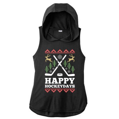 Happy Hockeydays Hockey Christmas Xmas Gift Ladies PosiCharge Tri-Blend Wicking Draft Hoodie Tank