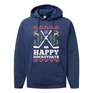 Happy Hockeydays Hockey Christmas Xmas Gift Performance Fleece Hoodie