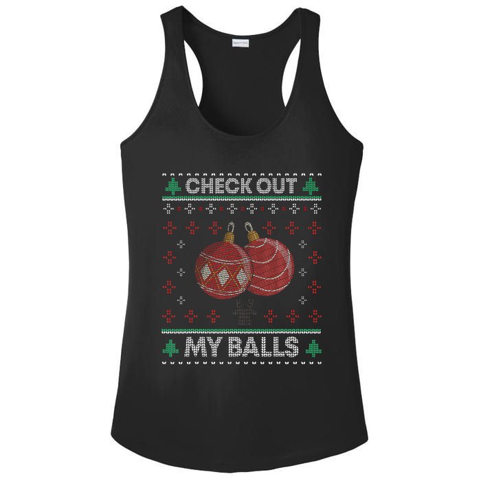 Hilarious Holiday Humor Christmas Check Out My Balls Ladies PosiCharge Competitor Racerback Tank