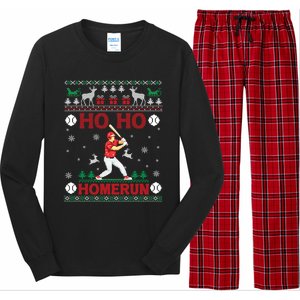 Ho Ho Homerun Baseball Player Ugly Christmas Hitter Funny Gift Long Sleeve Pajama Set