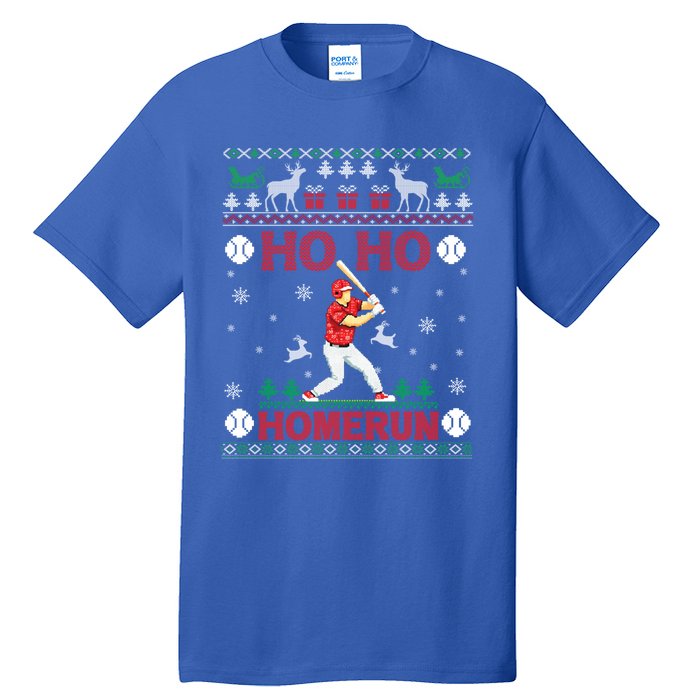 Ho Ho Homerun Baseball Player Ugly Christmas Hitter Funny Gift Tall T-Shirt