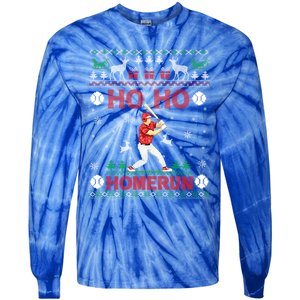 Ho Ho Homerun Baseball Player Ugly Christmas Hitter Funny Gift Tie-Dye Long Sleeve Shirt