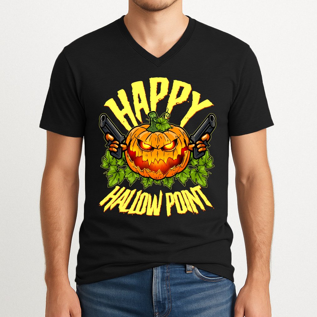 Halloween Happy Hallow Point Pumpkin Gunner V-Neck T-Shirt