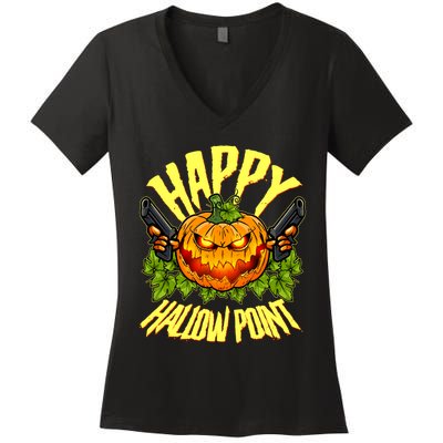 Halloween Happy Hallow Point Pumpkin Gunner Women's V-Neck T-Shirt