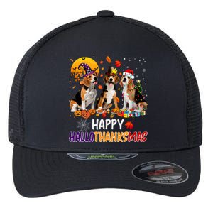 Happy Hallothanksmas Halloween Thanksgiving Christmas Beagle Gift Flexfit Unipanel Trucker Cap