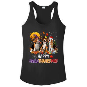 Happy Hallothanksmas Halloween Thanksgiving Christmas Beagle Gift Ladies PosiCharge Competitor Racerback Tank